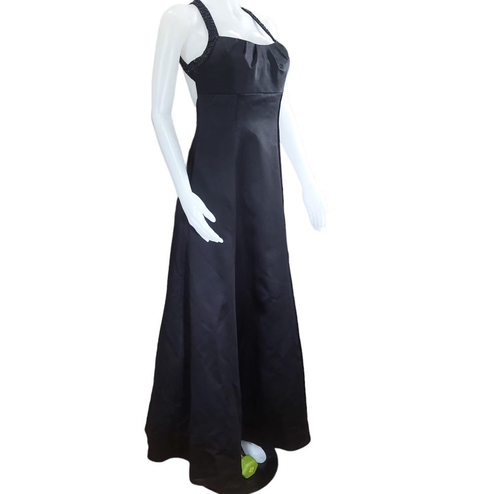 Davids Bridal Black Beaded Straps Formal Wedding Prom Gown Empire Waist Dress 8